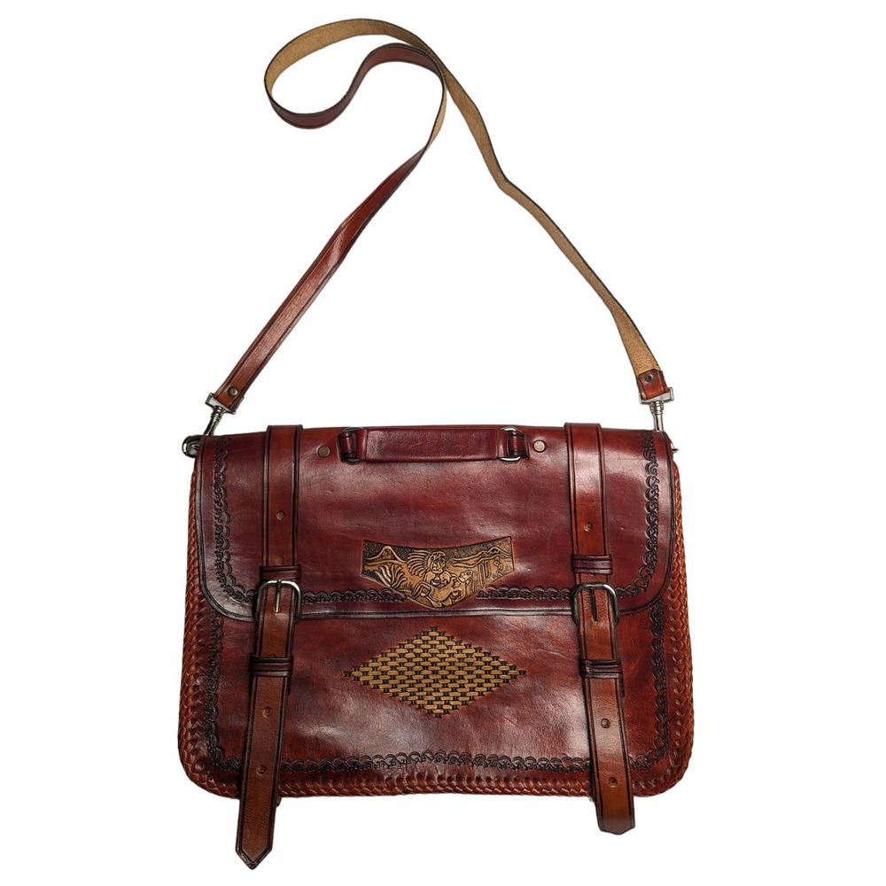 Vintage Brown Leather Crossbody messenger Bag